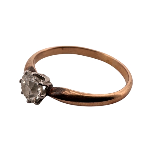 103 - Unmarked Yellow MetalRing Set with Single Diamond. Size O. 2g