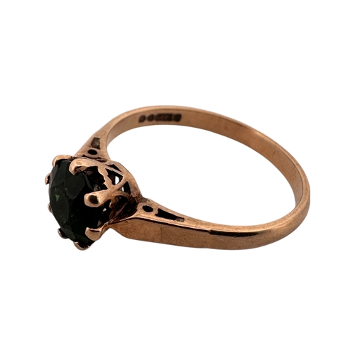 105 - Nine Carat Gold Ring set with Dark Green Stone. Size O. 1.93g