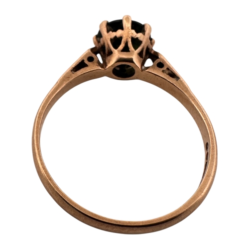 105 - Nine Carat Gold Ring set with Dark Green Stone. Size O. 1.93g