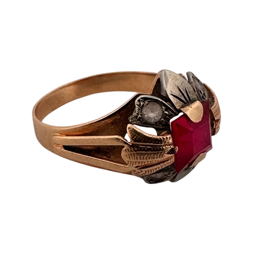 107 - Eighteen Carat Gold & Ruby Ring. Size O. 3.5g