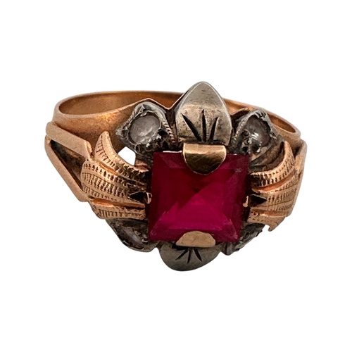 107 - Eighteen Carat Gold & Ruby Ring. Size O. 3.5g