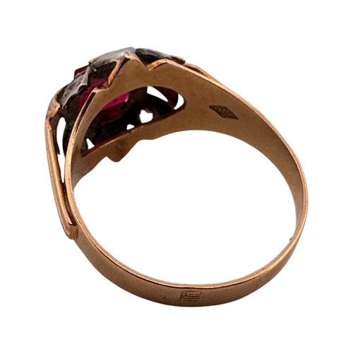 107 - Eighteen Carat Gold & Ruby Ring. Size O. 3.5g