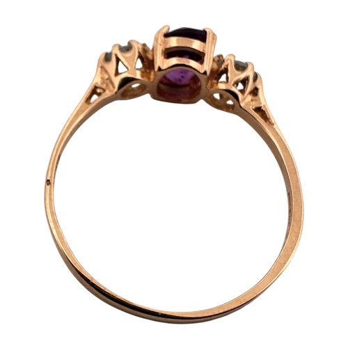 108 - Nine Carat Gold Ring set with Amethyst & Two Smaller White Sones. Size P 1.51g