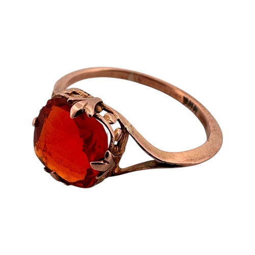 111 - Niner Carat Rose Gold Ring set with Orange Stone. Size I. 1.21g