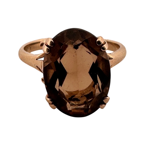 112 - Nine Carat Gold & Smoky Quartz Ring. Size P. 3.94g