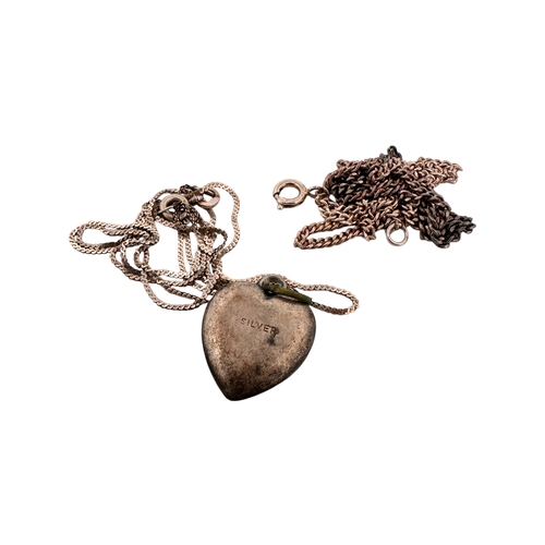 62 - Two Silver Neck Chains with Heart Shaped Pendant