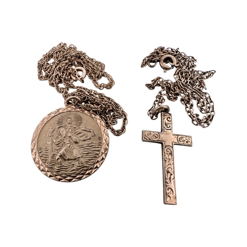 63 - Silver St. Christopher & Cross Pendants with Chains