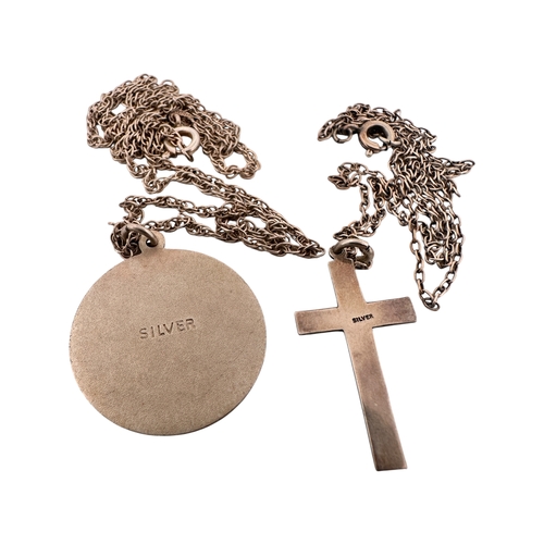 63 - Silver St. Christopher & Cross Pendants with Chains