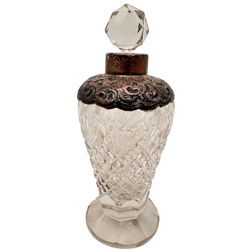 82 - Silver Collared Cut Glass Scent Bottle