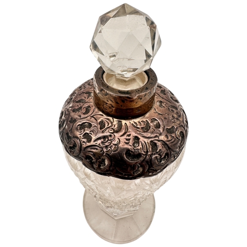 82 - Silver Collared Cut Glass Scent Bottle