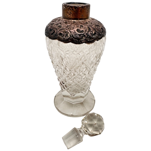82 - Silver Collared Cut Glass Scent Bottle