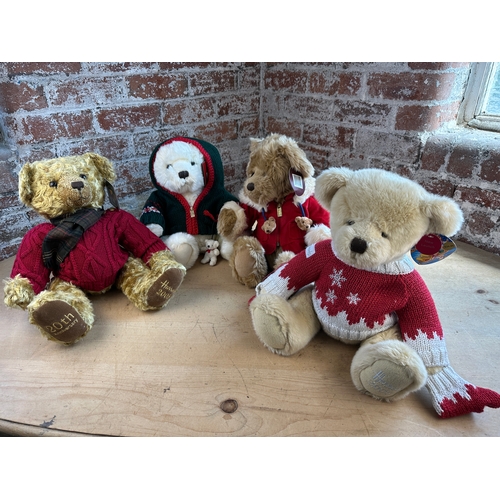 229 - Four As New with Tags Harrods Christmas Bears - 2005 to 2008