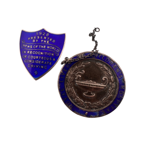 71 - Two Silver and Enamel Badges - Royal Liverpool Children's Hospital & 1928 News of the World 'Recogni... 