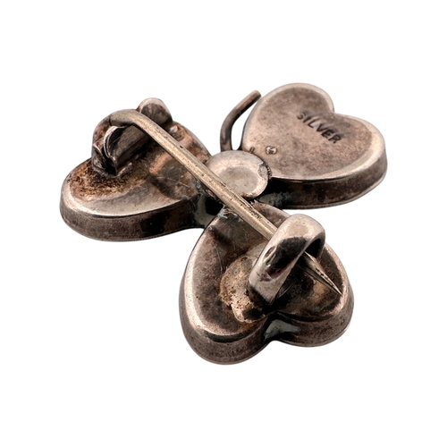 78 - Antique Connemara Marble & Silver Clover Brooch