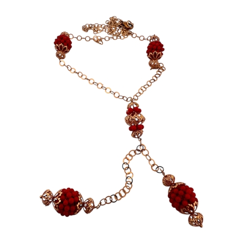 85 - Eighteen Carat Gold & Coral Necklace with replacement 9ct Gold Clasp 13.55g