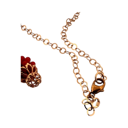 85 - Eighteen Carat Gold & Coral Necklace with replacement 9ct Gold Clasp 13.55g