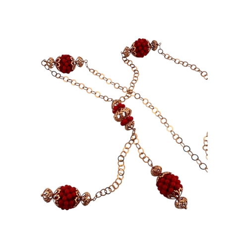 85 - Eighteen Carat Gold & Coral Necklace with replacement 9ct Gold Clasp 13.55g