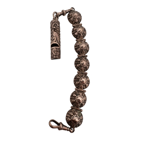 68 - Victorian White Metal Chatelaine Whistle with Ornate Repousse Peacock Design