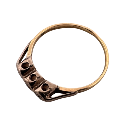 135 - Unmarked Yellow Metal Ring set with Three Small Old Cut Diamonds. Size M. 1.17g