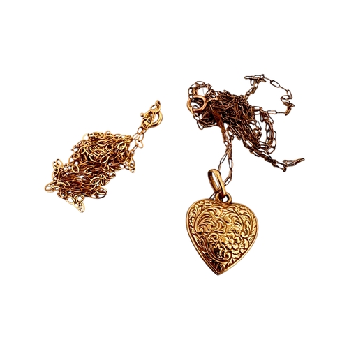 64 - Nine Carat Gold Chain & Heart Pendant with Scrap Nine Carat Gold Chain. 1.26g