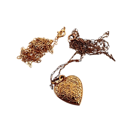 64 - Nine Carat Gold Chain & Heart Pendant with Scrap Nine Carat Gold Chain. 1.26g