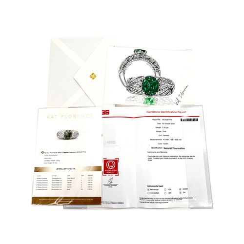 133 - Kat Florence - 2.24 ct Unheated Paraiba Tourmaline - Green Ring. Set in Eighteen Carat Gold with 158... 