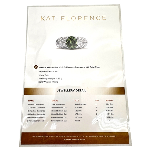 133 - Kat Florence - 2.24 ct Unheated Paraiba Tourmaline - Green Ring. Set in Eighteen Carat Gold with 158... 