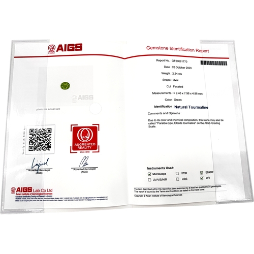 133 - Kat Florence - 2.24 ct Unheated Paraiba Tourmaline - Green Ring. Set in Eighteen Carat Gold with 158... 