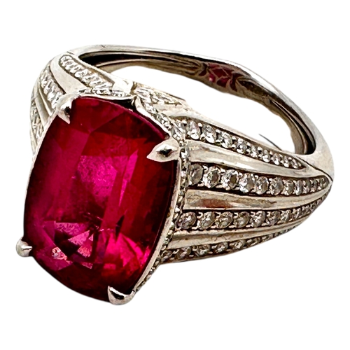 134 - Kat Florence - 6.52 ct Unheated Paraiba Tourmaline - Rubellite Ring. Set in Platinum with 158, 1.07 ... 