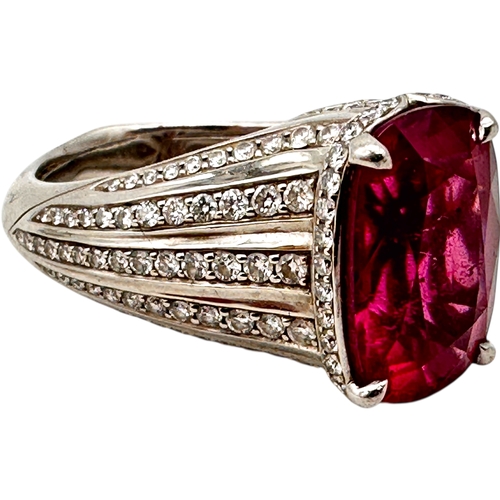 134 - Kat Florence - 6.52 ct Unheated Paraiba Tourmaline - Rubellite Ring. Set in Platinum with 158, 1.07 ... 