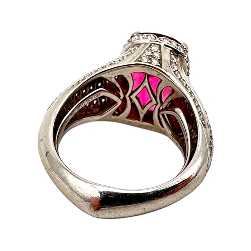 134 - Kat Florence - 6.52 ct Unheated Paraiba Tourmaline - Rubellite Ring. Set in Platinum with 158, 1.07 ... 