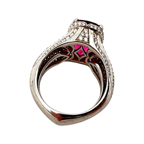 134 - Kat Florence - 6.52 ct Unheated Paraiba Tourmaline - Rubellite Ring. Set in Platinum with 158, 1.07 ... 