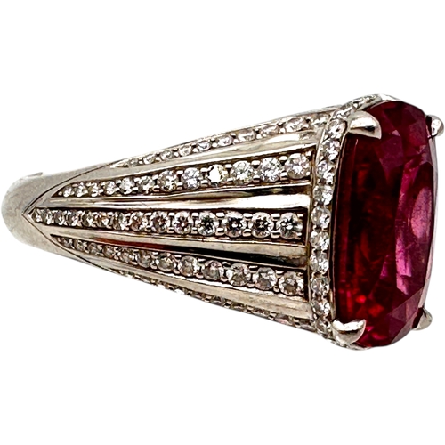 134 - Kat Florence - 6.52 ct Unheated Paraiba Tourmaline - Rubellite Ring. Set in Platinum with 158, 1.07 ... 