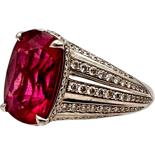 134 - Kat Florence - 6.52 ct Unheated Paraiba Tourmaline - Rubellite Ring. Set in Platinum with 158, 1.07 ... 