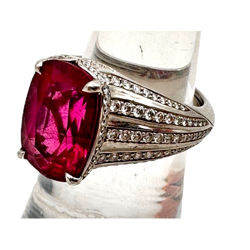 134 - Kat Florence - 6.52 ct Unheated Paraiba Tourmaline - Rubellite Ring. Set in Platinum with 158, 1.07 ... 