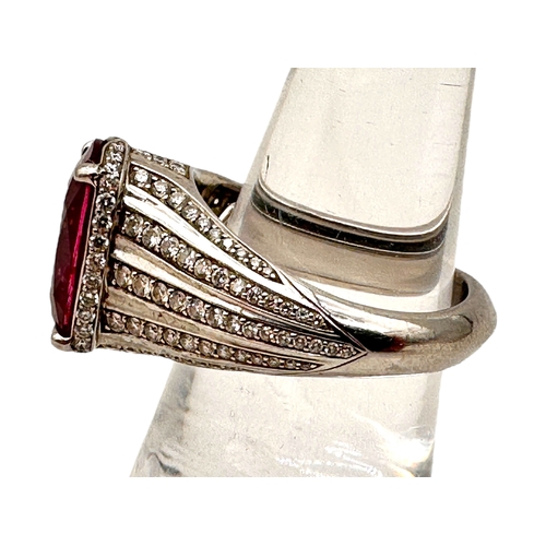 134 - Kat Florence - 6.52 ct Unheated Paraiba Tourmaline - Rubellite Ring. Set in Platinum with 158, 1.07 ... 