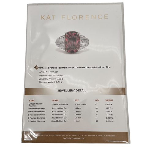 134 - Kat Florence - 6.52 ct Unheated Paraiba Tourmaline - Rubellite Ring. Set in Platinum with 158, 1.07 ... 