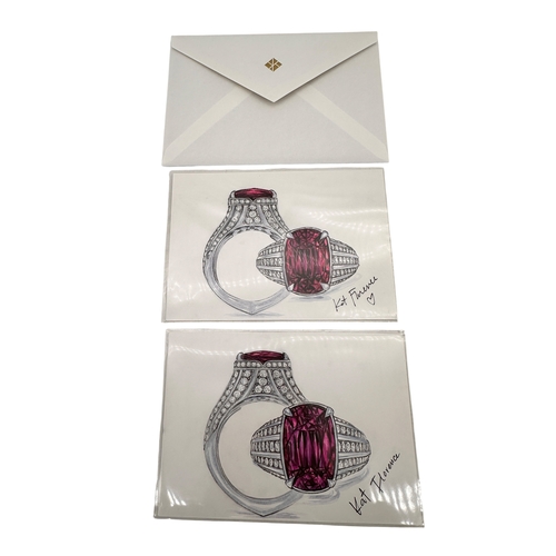 134 - Kat Florence - 6.52 ct Unheated Paraiba Tourmaline - Rubellite Ring. Set in Platinum with 158, 1.07 ... 