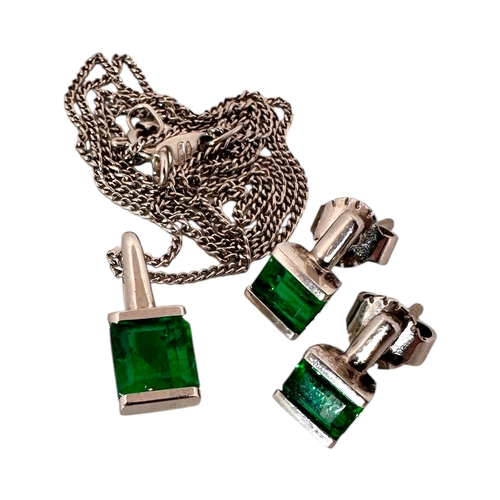 70 - Eighteen Carat White Gold Necklace & Earrings set with Colombian Emeralds. 6.36g