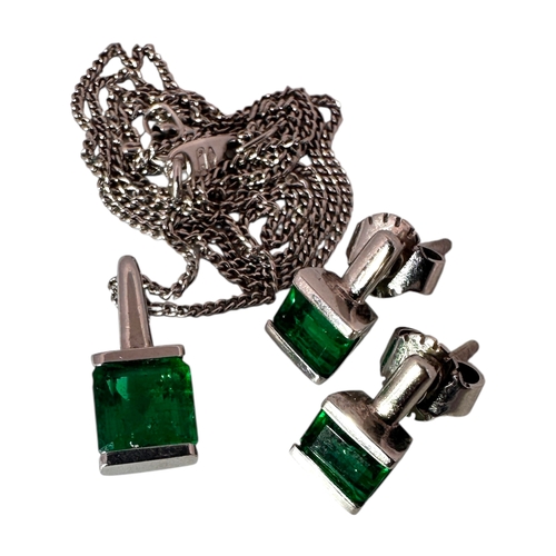 70 - Eighteen Carat White Gold Necklace & Earrings set with Colombian Emeralds. 6.36g