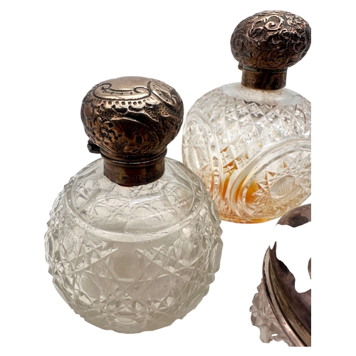 72 - Group of Hallmarked Silver Topped Scent Bottles & Jars