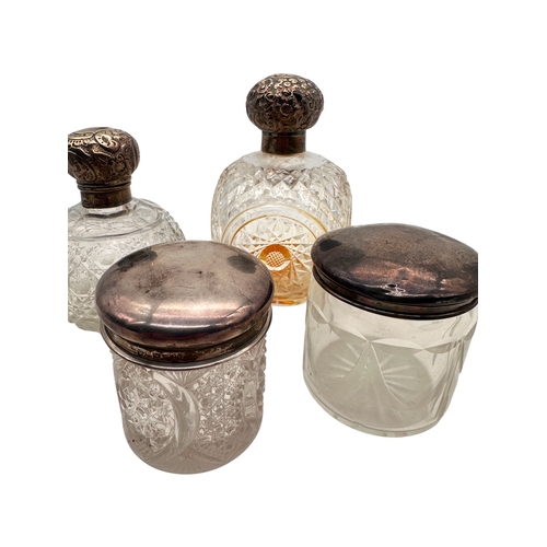 72 - Group of Hallmarked Silver Topped Scent Bottles & Jars
