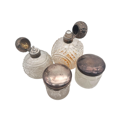 72 - Group of Hallmarked Silver Topped Scent Bottles & Jars