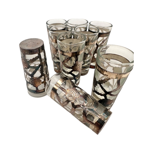 73 - Set of NIne Mexican 925 Silver Bound Shot Glasses