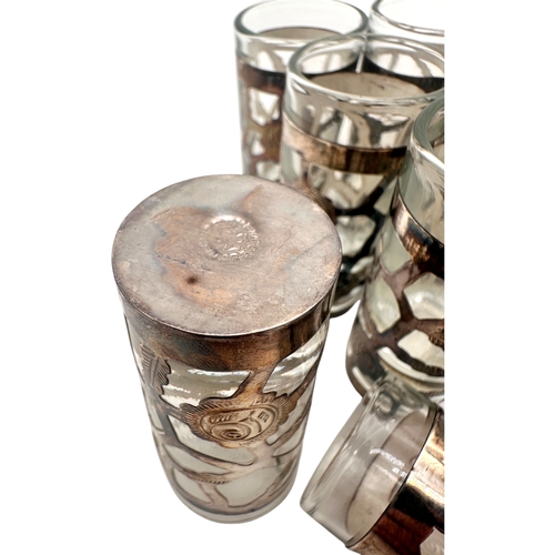73 - Set of NIne Mexican 925 Silver Bound Shot Glasses