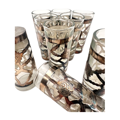 73 - Set of NIne Mexican 925 Silver Bound Shot Glasses