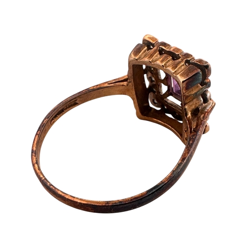 119 - Nine Carat Gold Ring set with Amethyst Surrounded by Diamonds. Size P. 2.8g