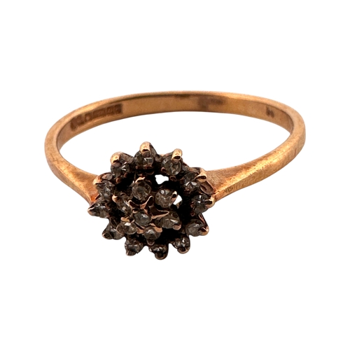 124 - Nine Carat Gold Ring with Small Diamond Cluster. Size K. 1g