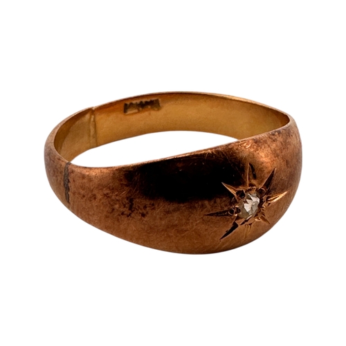 130 - Yellow Metal Gypsy Ring with Small Old Cut Diamond. Size J. 2.68g