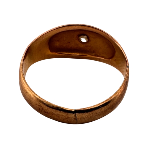 130 - Yellow Metal Gypsy Ring with Small Old Cut Diamond. Size J. 2.68g